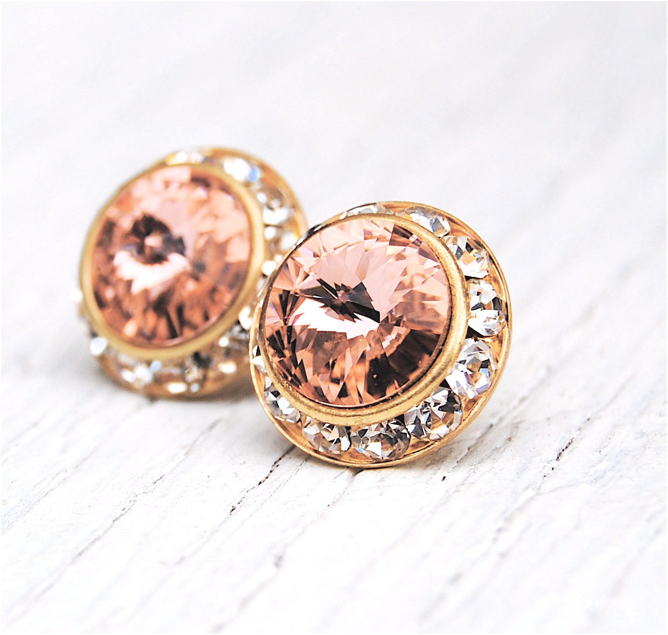 Ballet Pink Stud Earrings Swarovski Crystal Pastel Pink Diamond Rhinestone Earrings - Sugar Sparklers