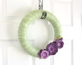 Summer Yarn Wreath. Green Door Wreath. Ombre Purple Felt Flowers. Lilac, hydrangea, and purple felt flowers. Modern Spring Wreath. 12 Inches