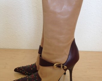 Vintage GIUESEPPE ZANOTTI Design VICINI two-tone leather embellished Boots Size 8