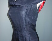 Vintage 50s Wiggle Dress Navy Blue Red Peek a Boo Hollywood  VLV Bombshell Pin Up