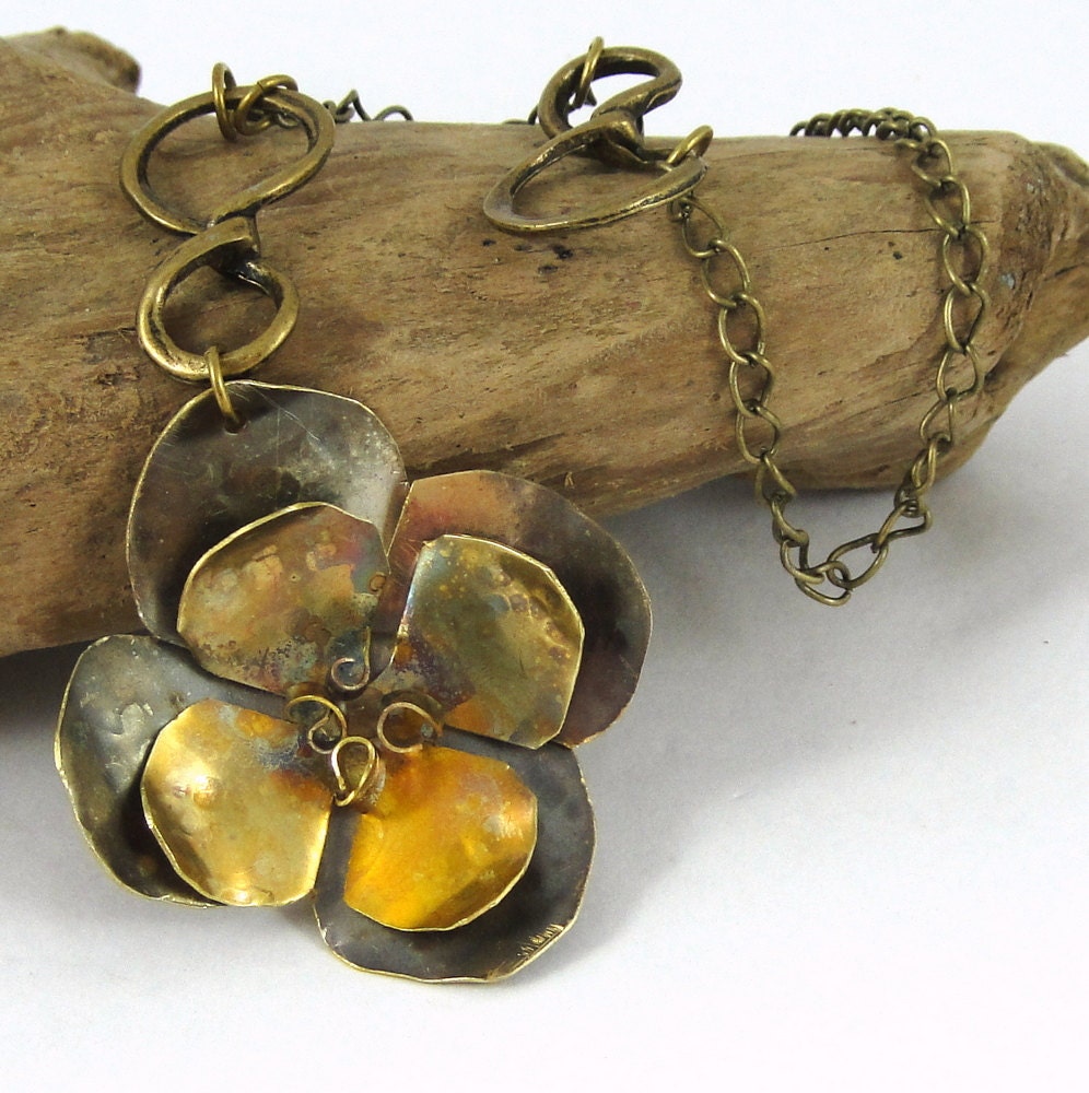 Brass Flower Necklace with Infinity Links
