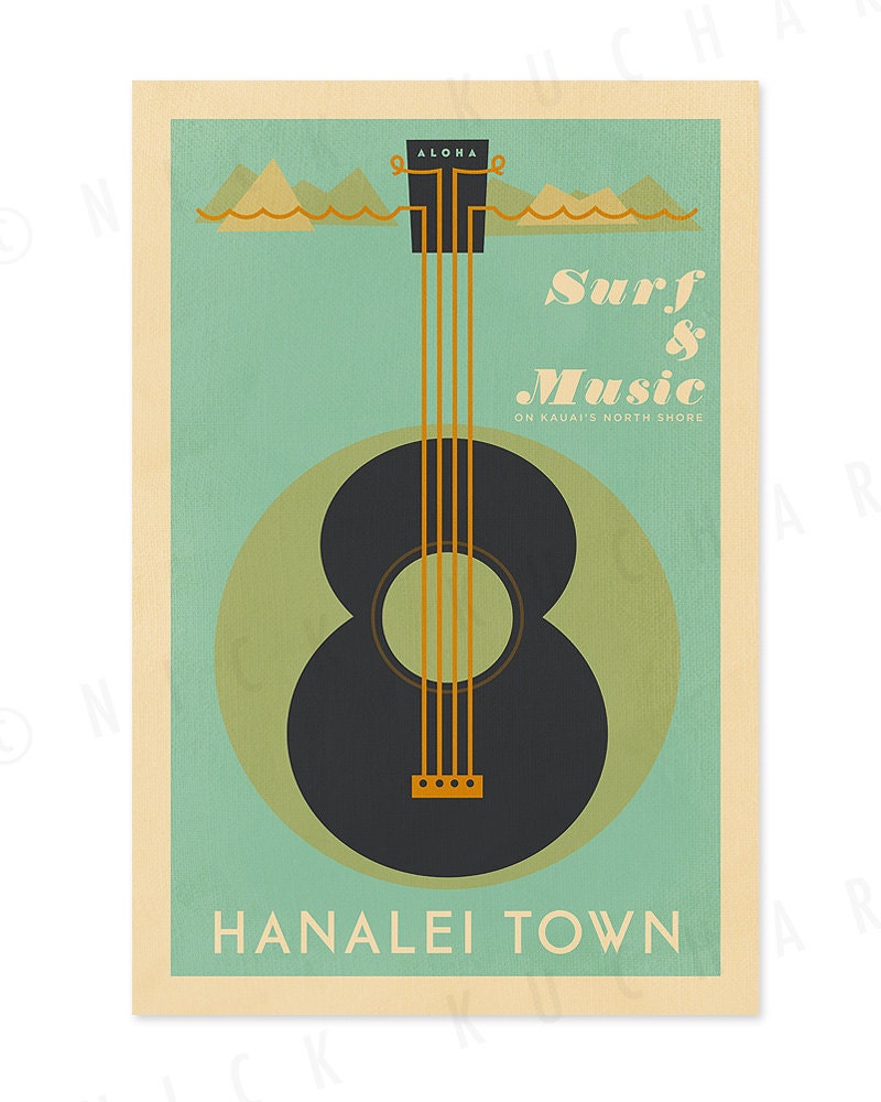 Hanalei Town - 12 x 18 Retro Hawaii Print