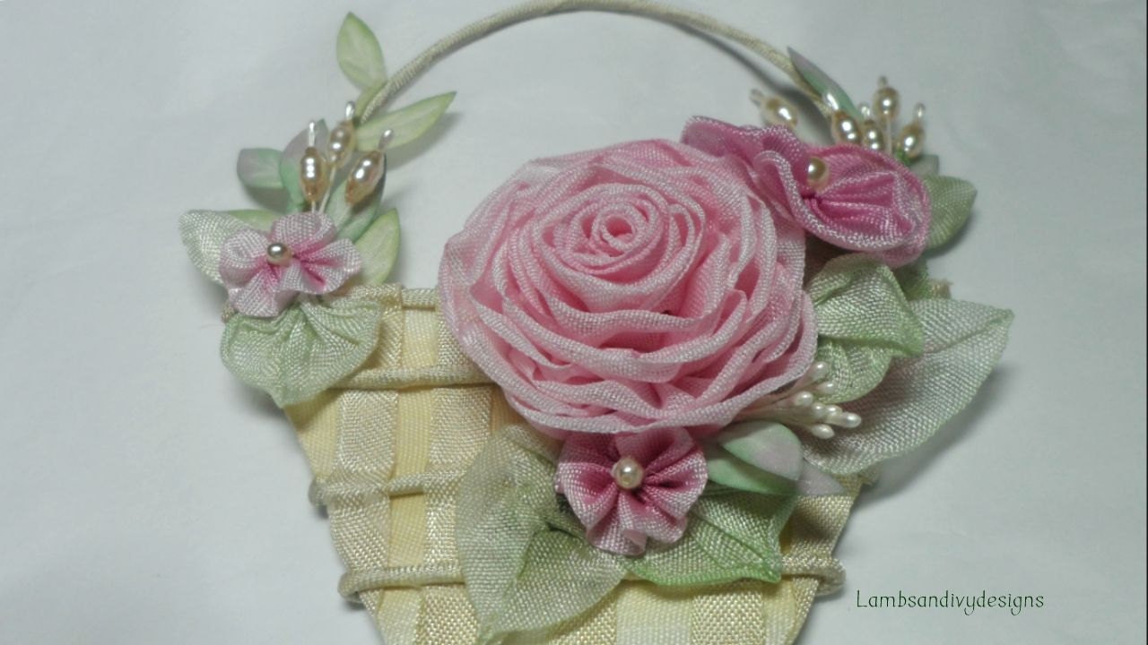 Ribbonwork Flowers Pin Brooch Flower Basket Ribbon Flowers