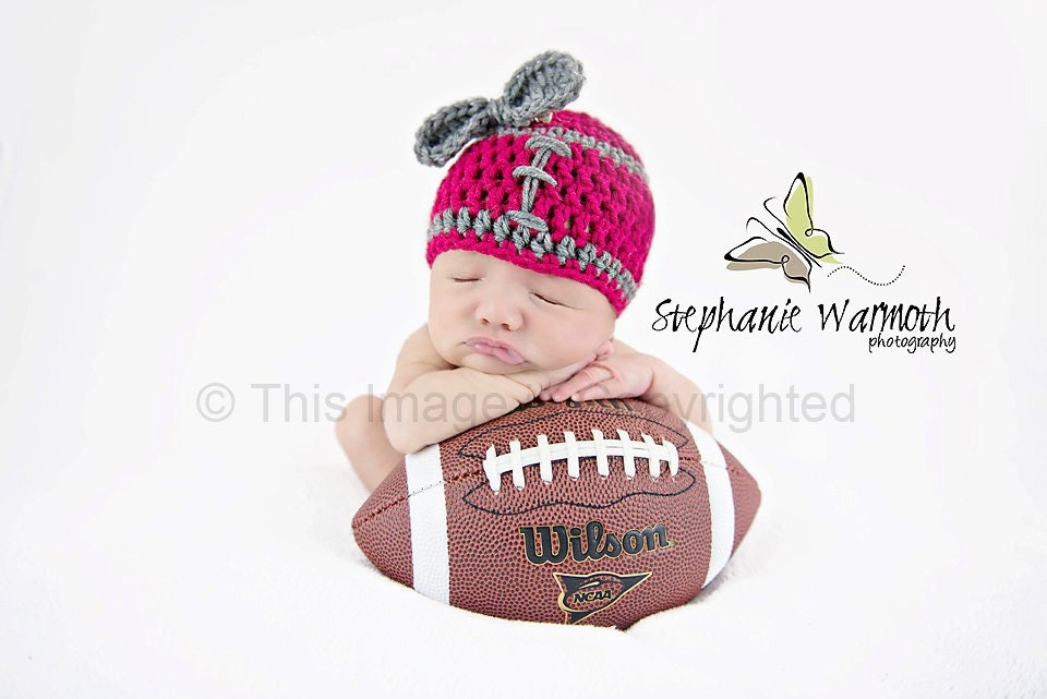 Girls football hat with bow.  Bama, Grey and crimson red
