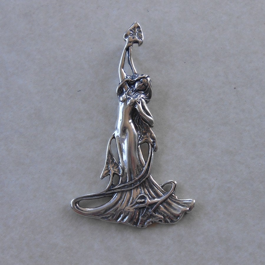 Art Nouveau style Sterling Silver Woman Pendant for Necklace. Wood Nymph