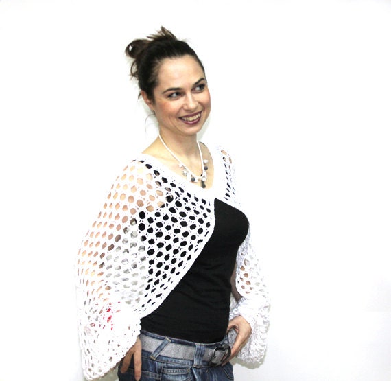 Summer Knits, Summer Shrug, Lace Shrug, White Cotton Shrug by Solandia, Summer Fashion, Wedding Shrug, Beach Wedding, White Dress Code