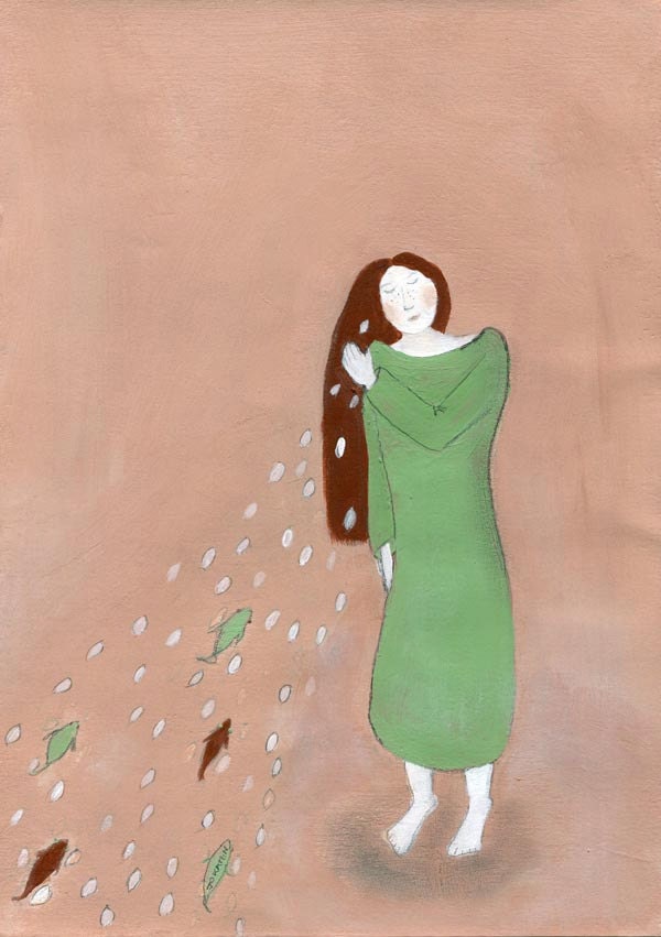 Sadness - giclee open edition print art print surreal illustration girl crying fish dream like painting wall decor bedroom decor