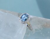 Montana Blue Sapphire 14k White Gold Diamond Halo Engagement Ring September Birthstone Gemstone Jewelry