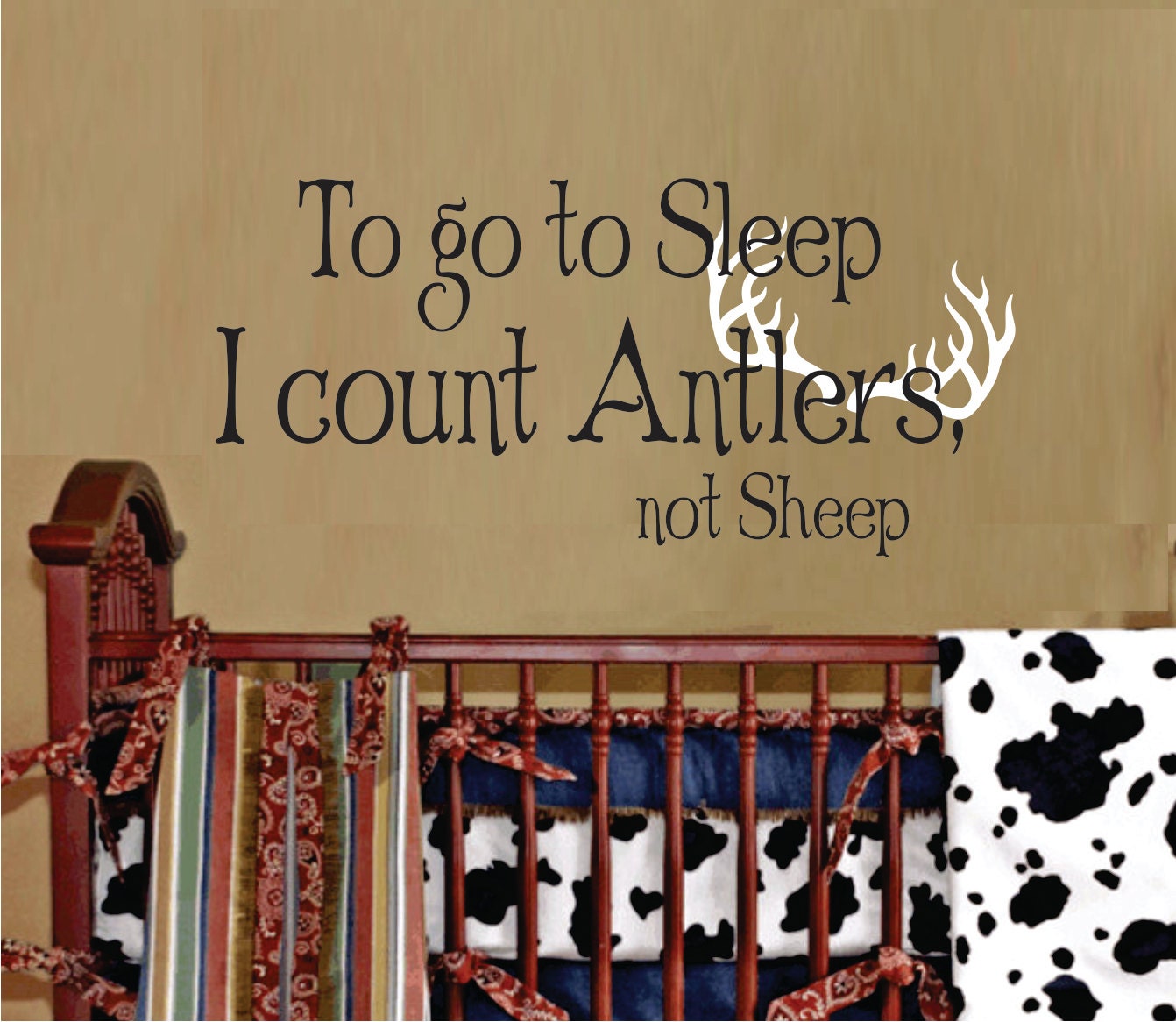 To go to sleep I count antlers Boys Wall Decals - Childrens Wall Decal Vinyl Art - Nursery Wall Decal Vinyl Lettering