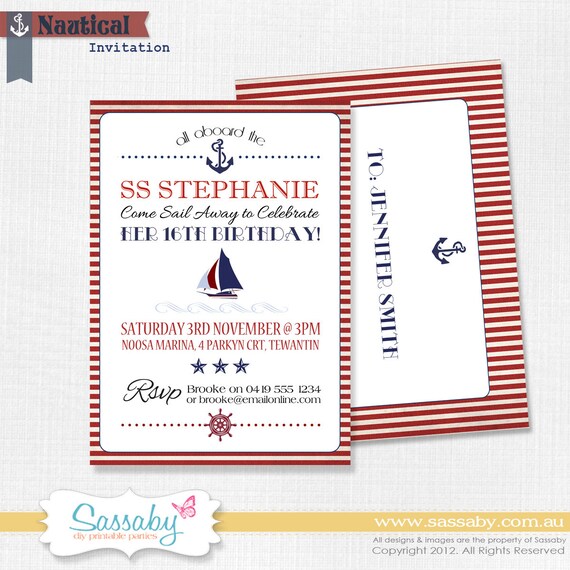 Nautical Invitation - DIY PRINTABLE FILE - Kids or Adults Birthday Party Il_570xn