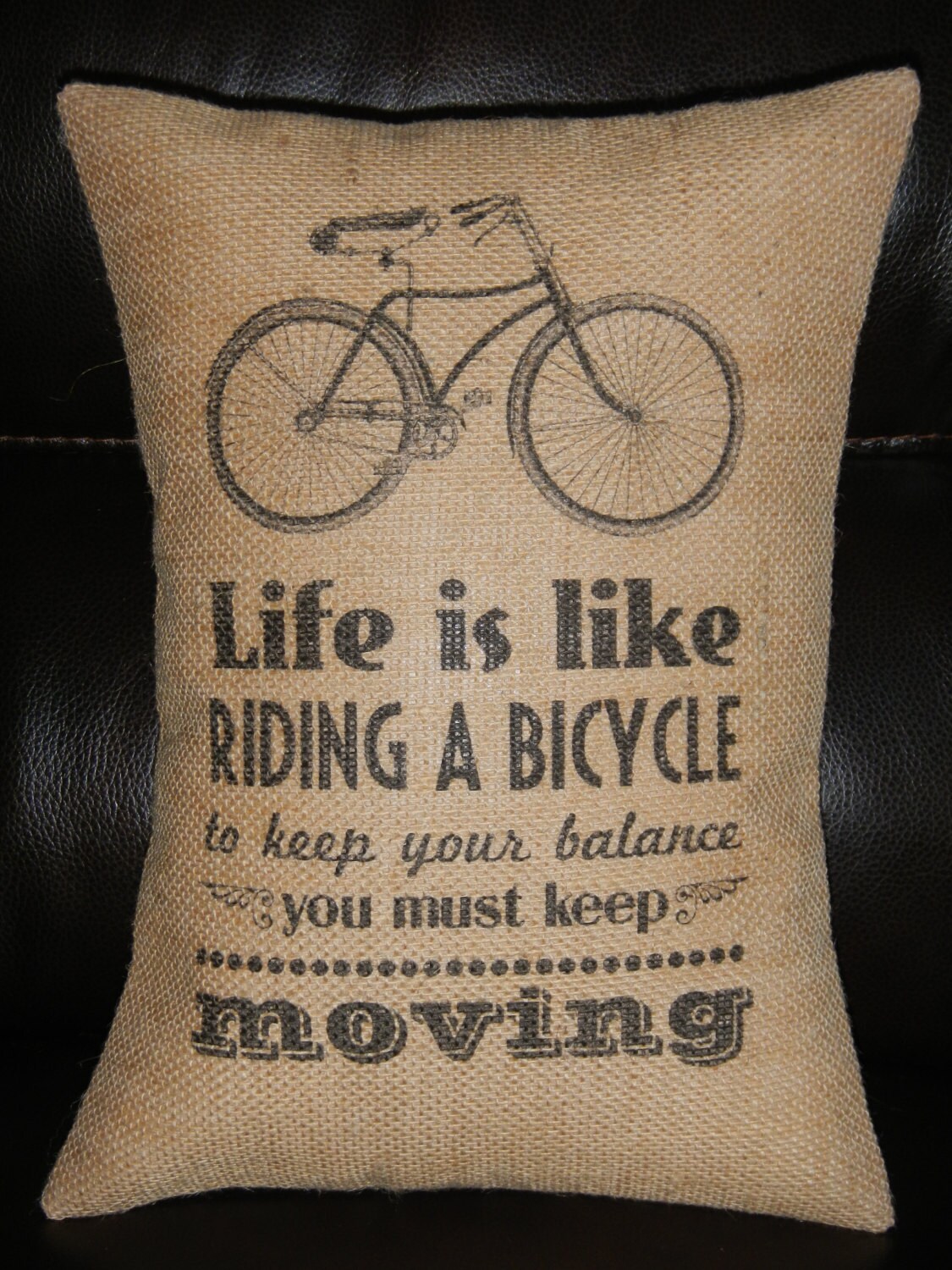 Life is like riding a bicycle Burlap Pillow bikes - PolkadotApple