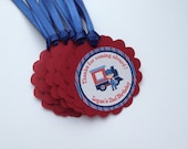Train Themed Birthday Party Favor Tags - Red - White - Navy Il_170x135