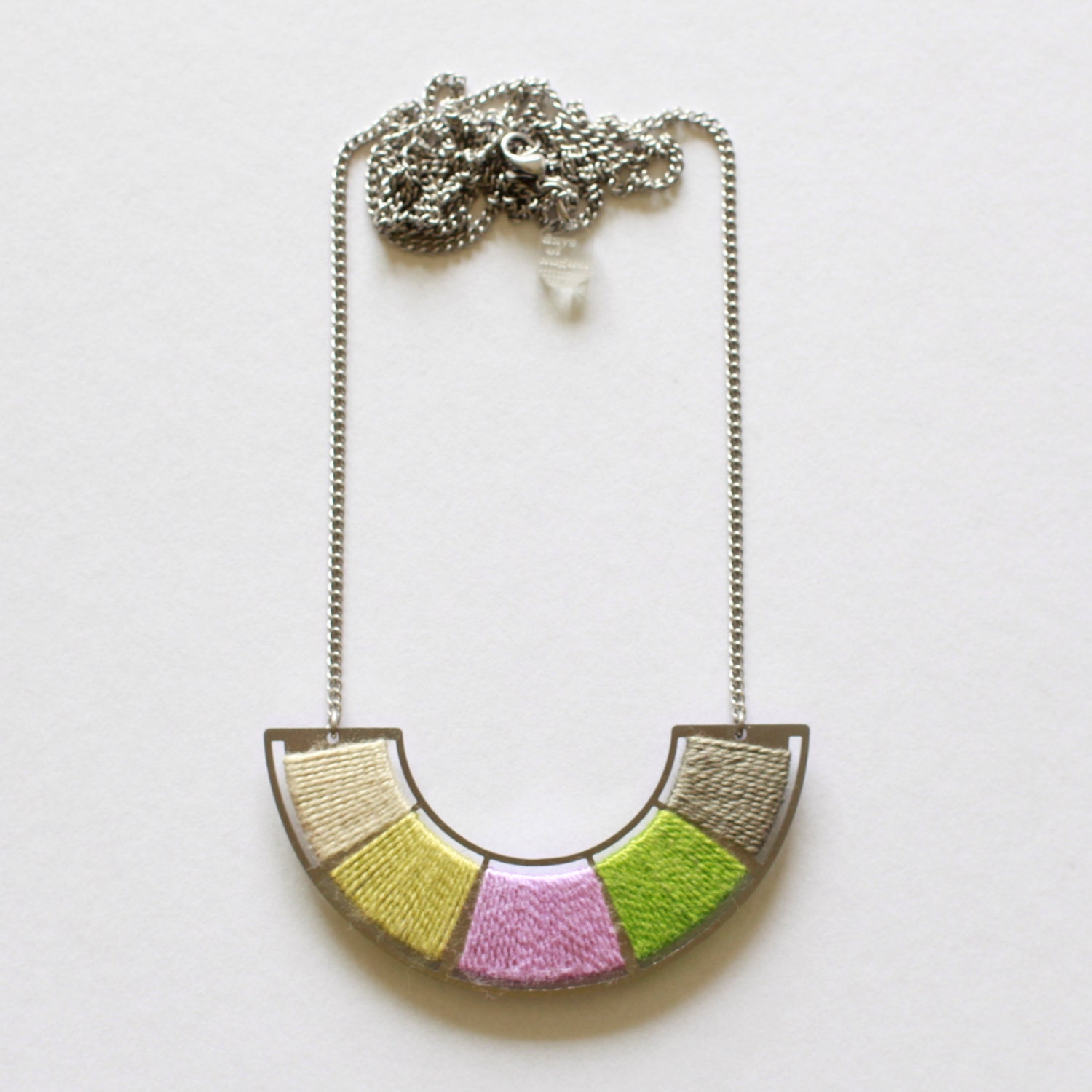 The Color Wheel in Springtime - Reclaimed Stainless Steel and Cotton Necklace.