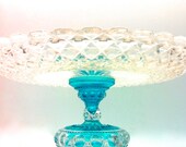 14" Cake Stand From Vintage Glass with Turquoise Base
