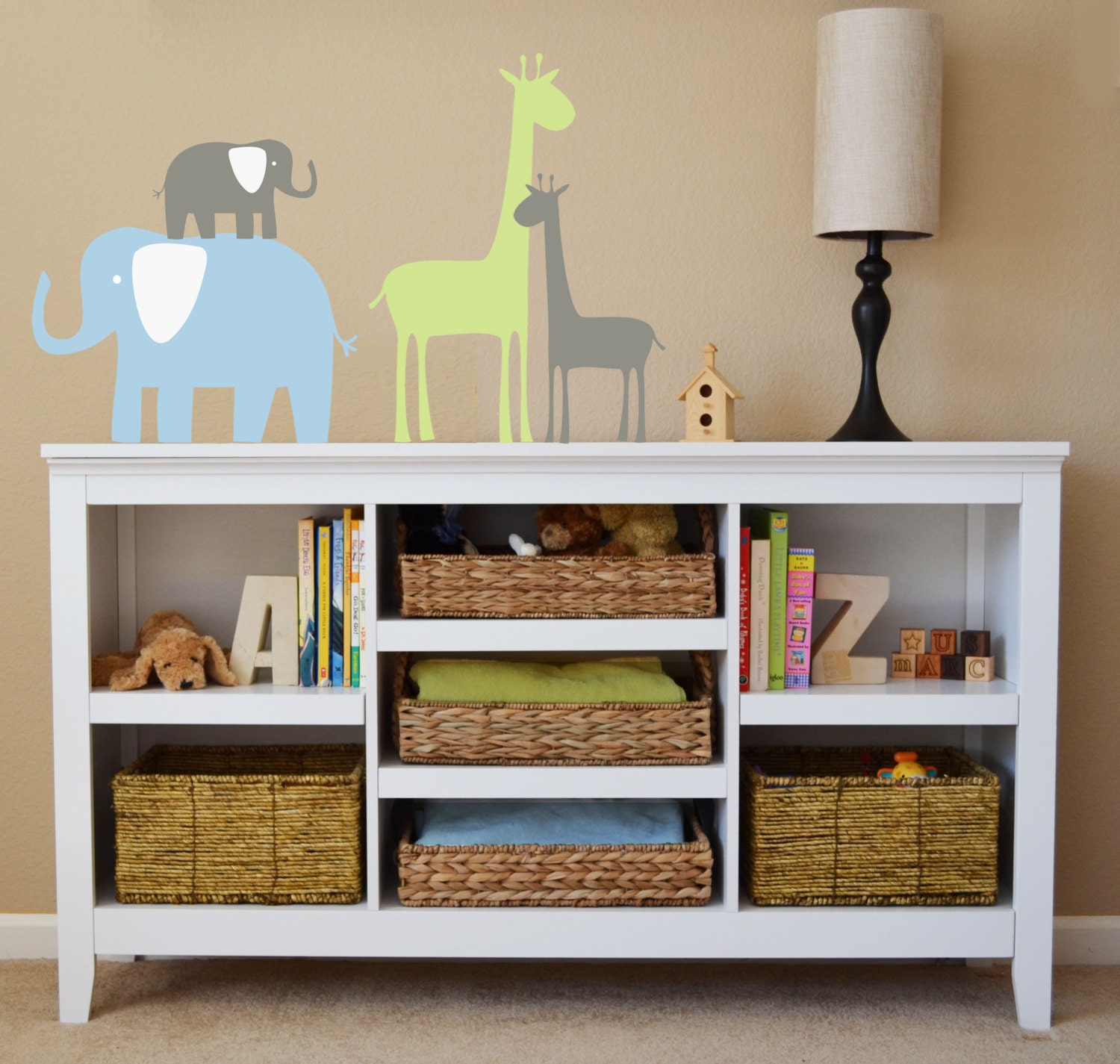 Elephants and Giraffes Decals, Nursery Wall Decal, Children's Wall Decal,  Vinyl Removable Decal,Pottery Barn inspired