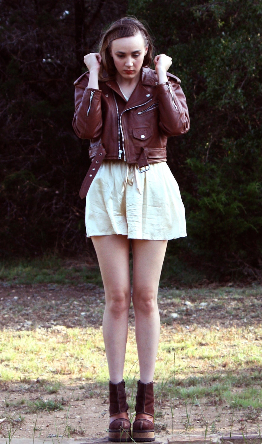 Free Shipping - Vintage Brown Leather Motorcylce Jacket