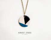 Ceramic pendant necklace. Geometric cermaic Scandinavian design. Ceramic jewelry. Viruset Studio