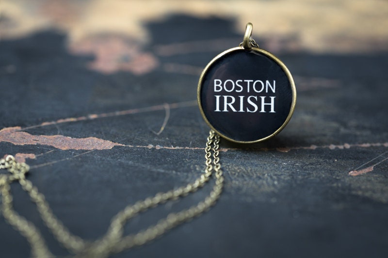 Boston Irish Necklace - Miniature Pendant - Vintage Typewriter Key Inspiration - Glossy Resin Charm
