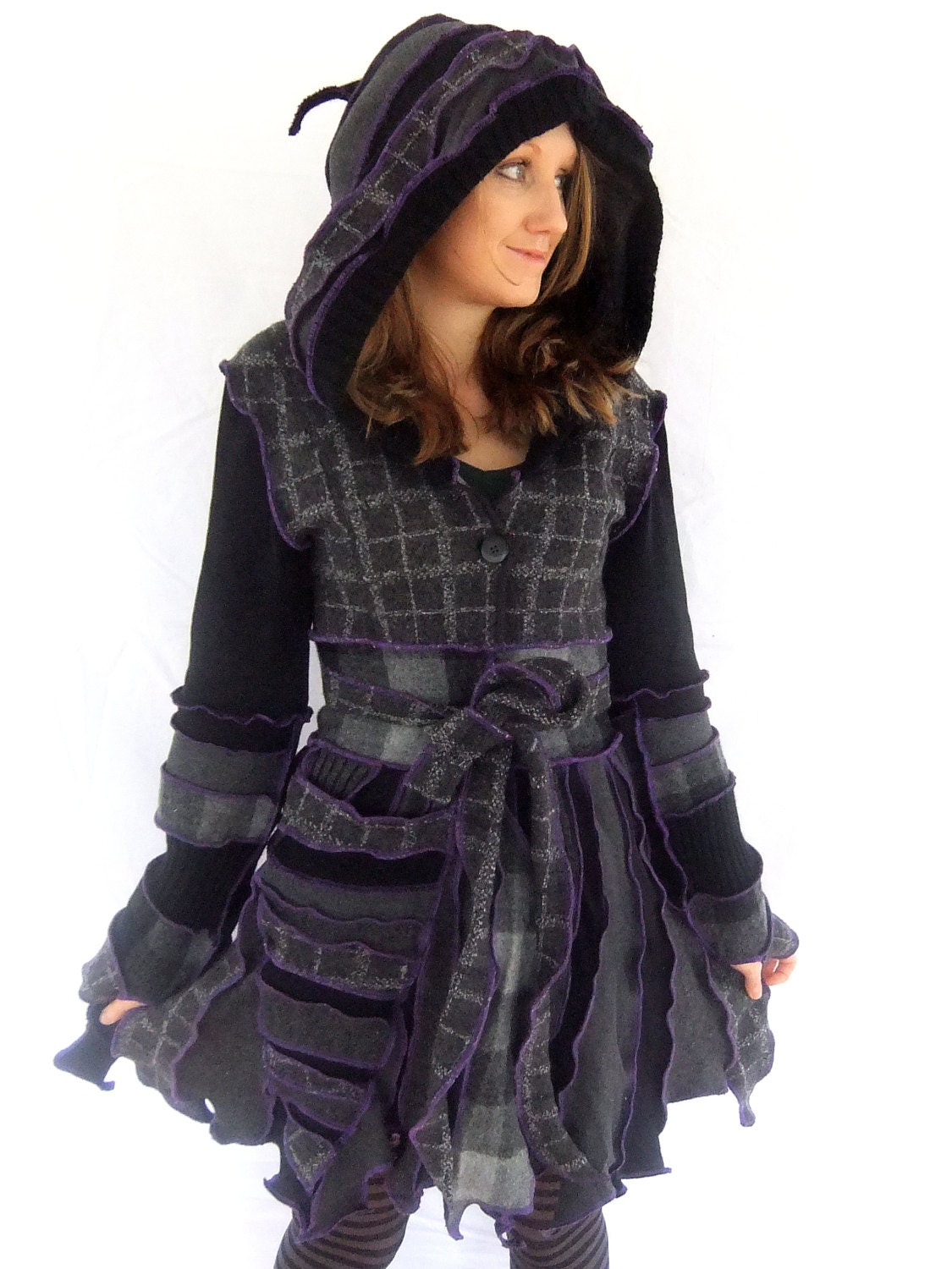 Black and grey Pixie Coat - Small - READY to SHIP
