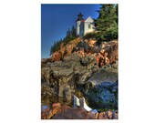 Maine Photography - Bass Harbor Headlight - Landscape Photograph - Lighthouse - Maine Coast - Art Print - Rustic - Home Decor - HDR - 6X9