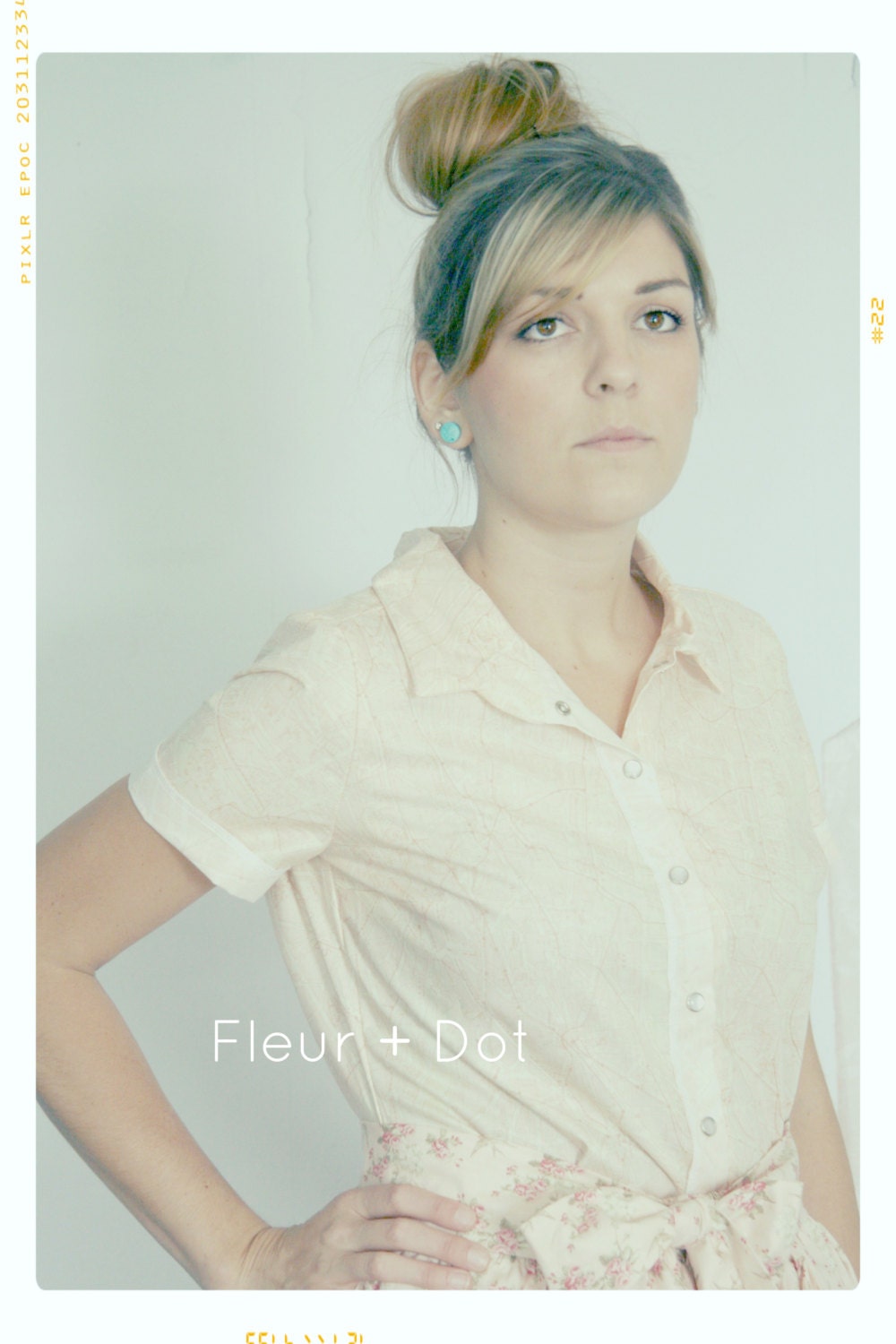 WOMENS Pink Paris Map Button Up Collared Blouse from Fleur and Dot Spring Summer 13