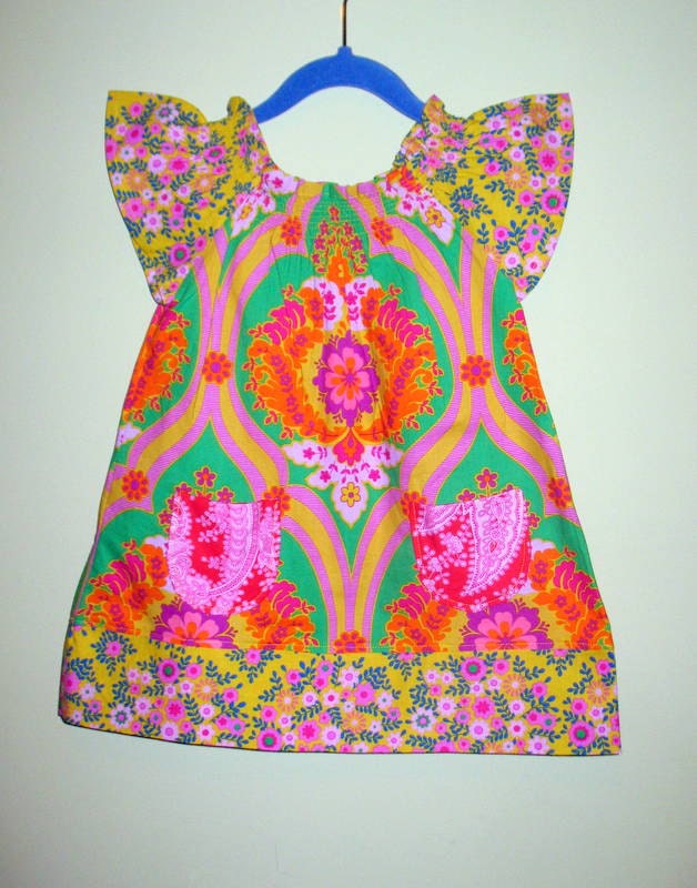 Girls Peasant Dress Crazy Love Short Sleeve Green Orange Yellow Pink