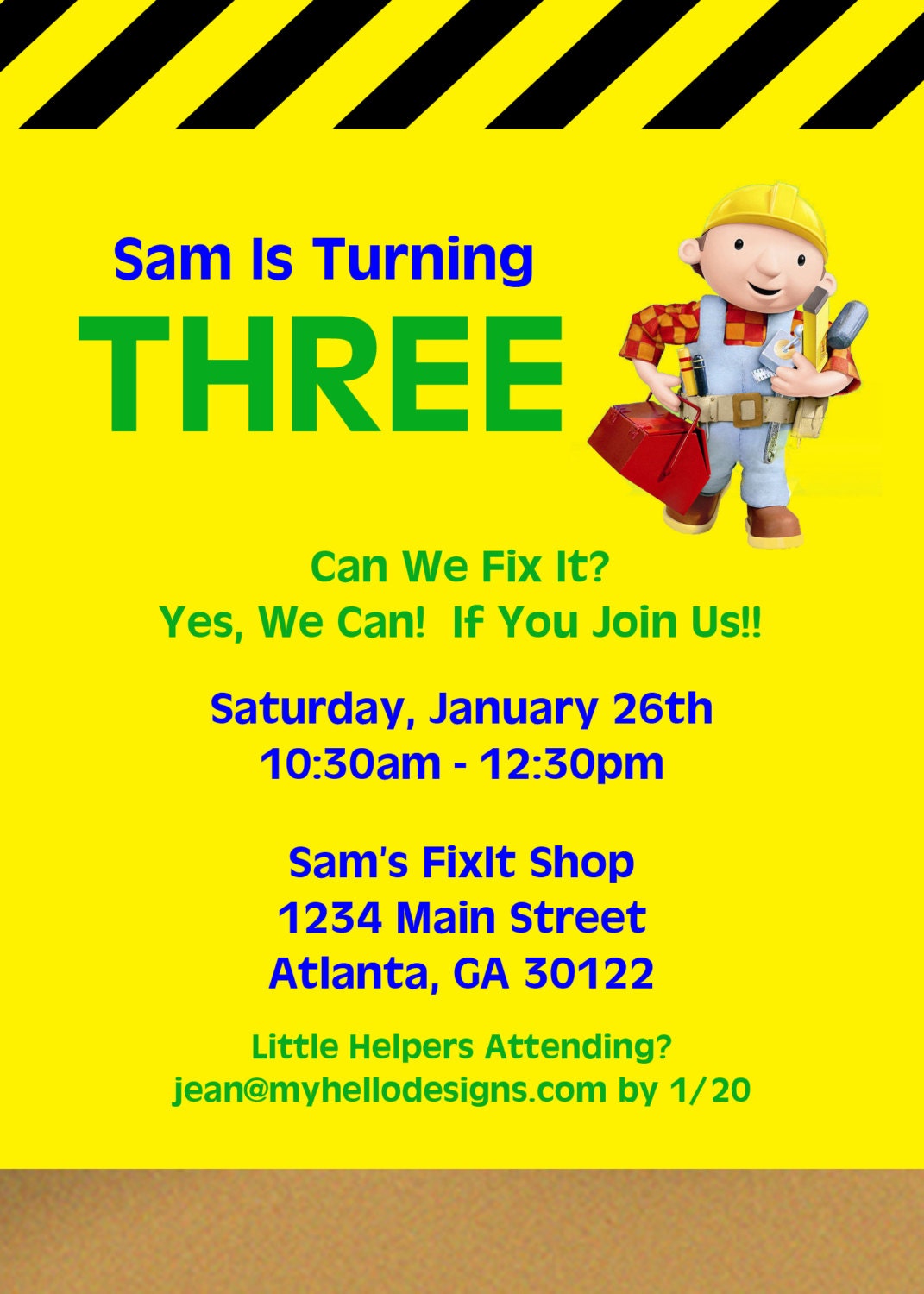 Bob the Builder Birthday Invitation