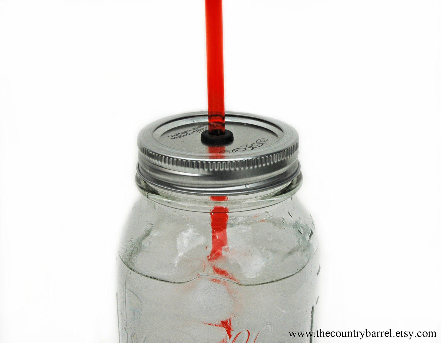 1 DIY Mason Jar To-Go Tumbler Lid - Reusable Canning Jar Top and Straw - Red - 9" Straw