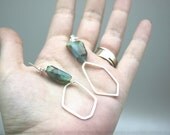 Geometric earrings peruvian opal sterling silver - teal blue turquoise aqua summer sea gemstone nugget