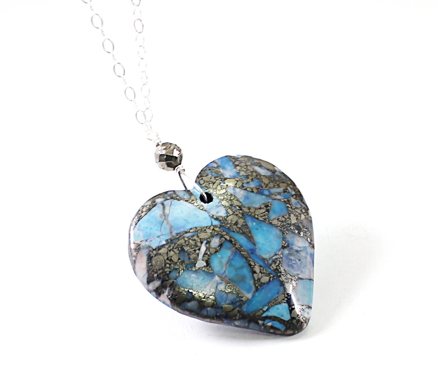 Heart necklace: silver Valentines Day necklace, gemstone heart, love jewelry