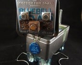 Blue Flash Dog Bot - found object robot sculpture assemblage