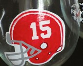 READY TO SHIP University of Alabama Wine Glass Themed Football Helmet or Houndstooth Fedora Chevron Painted Wine Glass