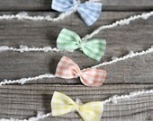 TWINS Pick 2 Mini Delicate Tiny Handmade Gingham Bow Halo Headband Baby Newborn Photography Prop