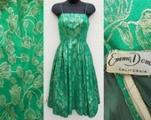 50s Emma Domb FLORAL BROCADE Party Dress Sz XS
