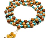 Turquoise and Wood Mala Beads - Mala Necklace - Yoga Jewelry - 108 Mala