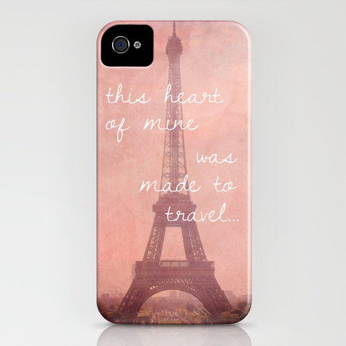iPhone 4/4S Hard Case, Travel Quote, Eiffel Tower in Paris, France Photography on a Custom Apple iPhone Case