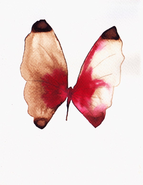 scarlet, cherry red, white and brown butterfly. original watercolour painting