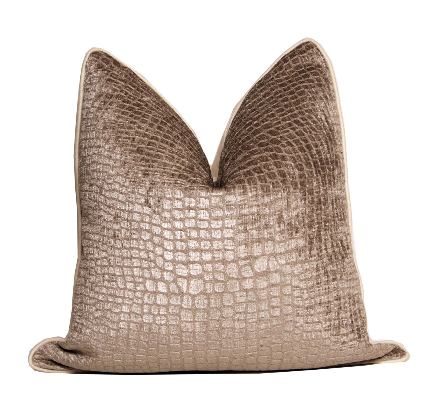 Luxe Silver Velvet Alligator Textured Pillow