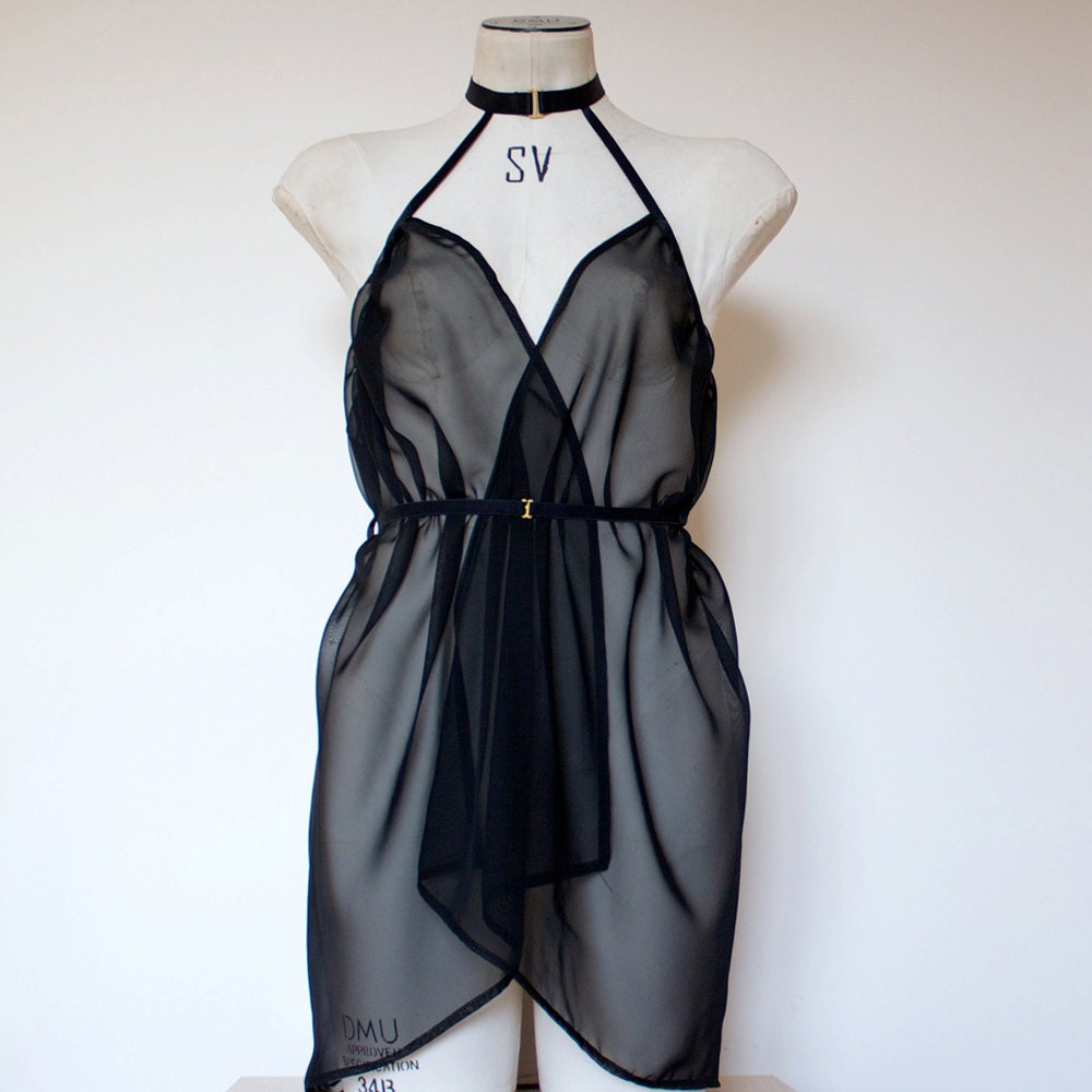 Sleeveless Kimono in Black Chiffon- Free Shipping