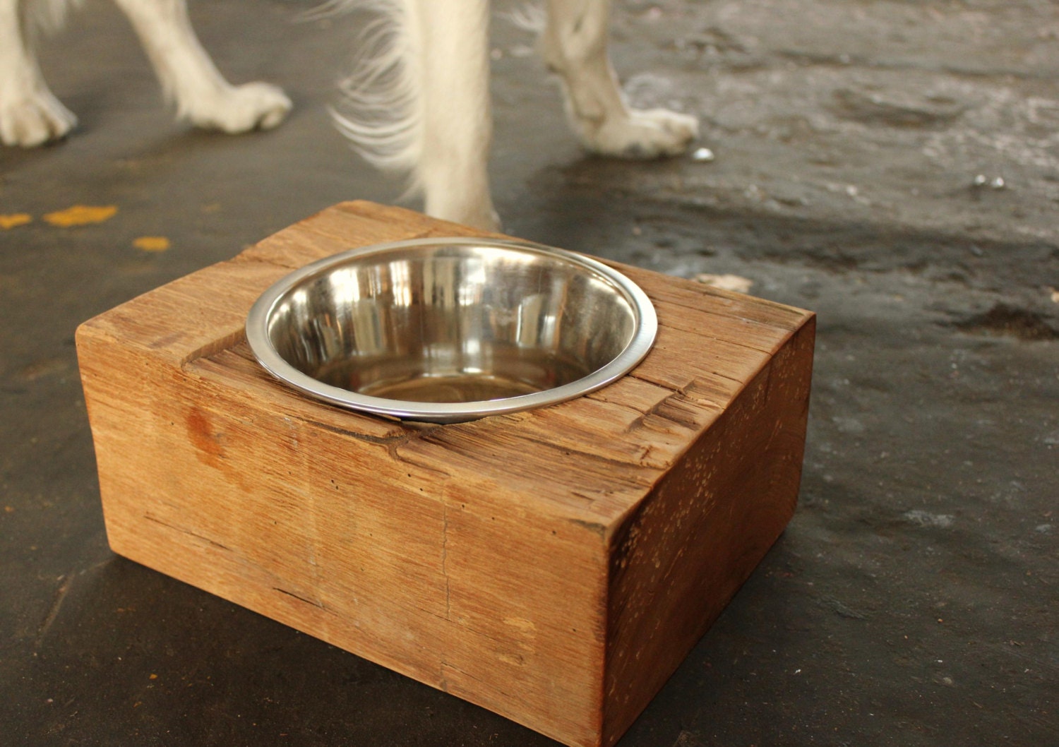 Wood Dog Dish Holder reclaimed beam 1 BOWL SMALL
