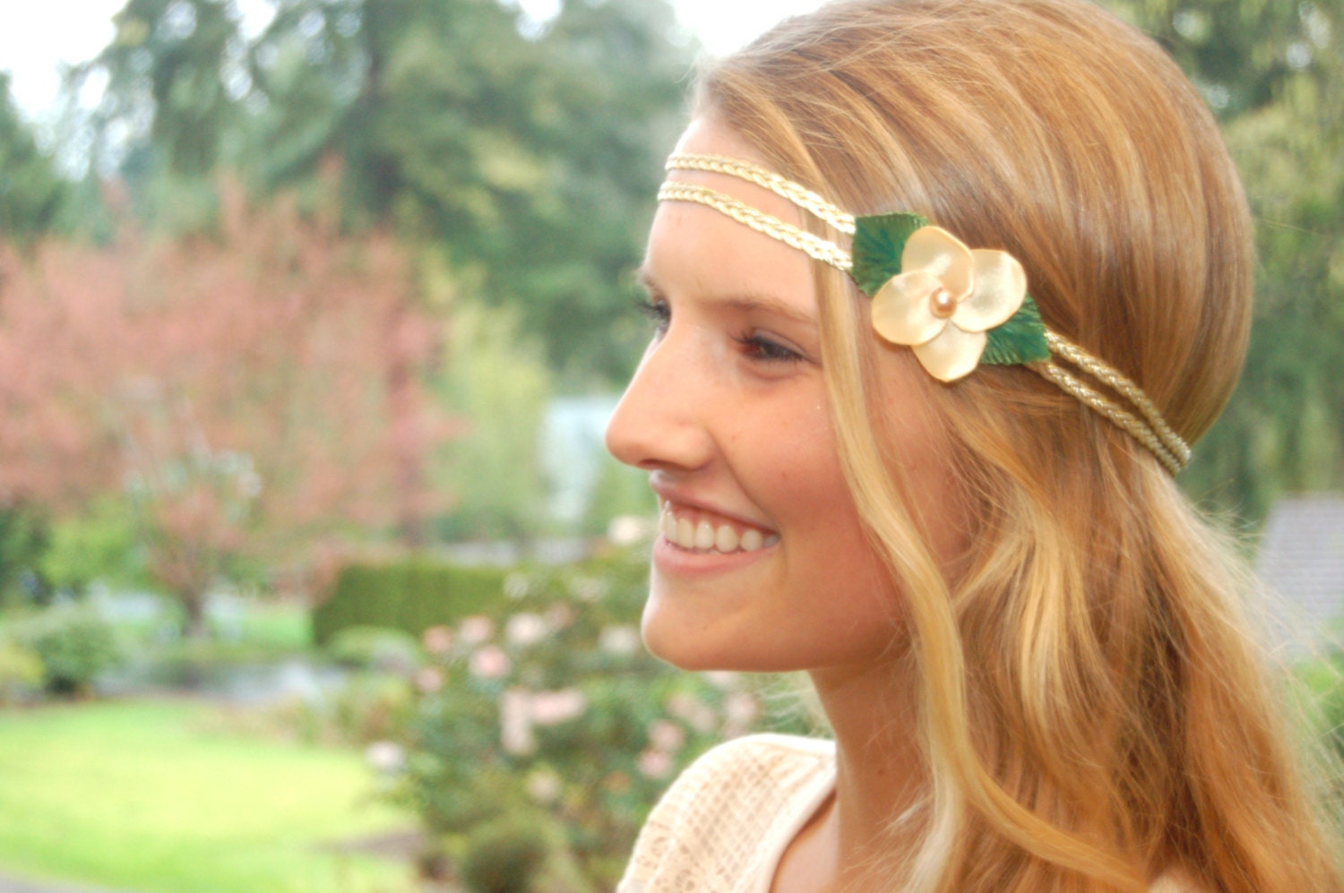 Double Braided Boho Headband with Flower Accent- LILIA