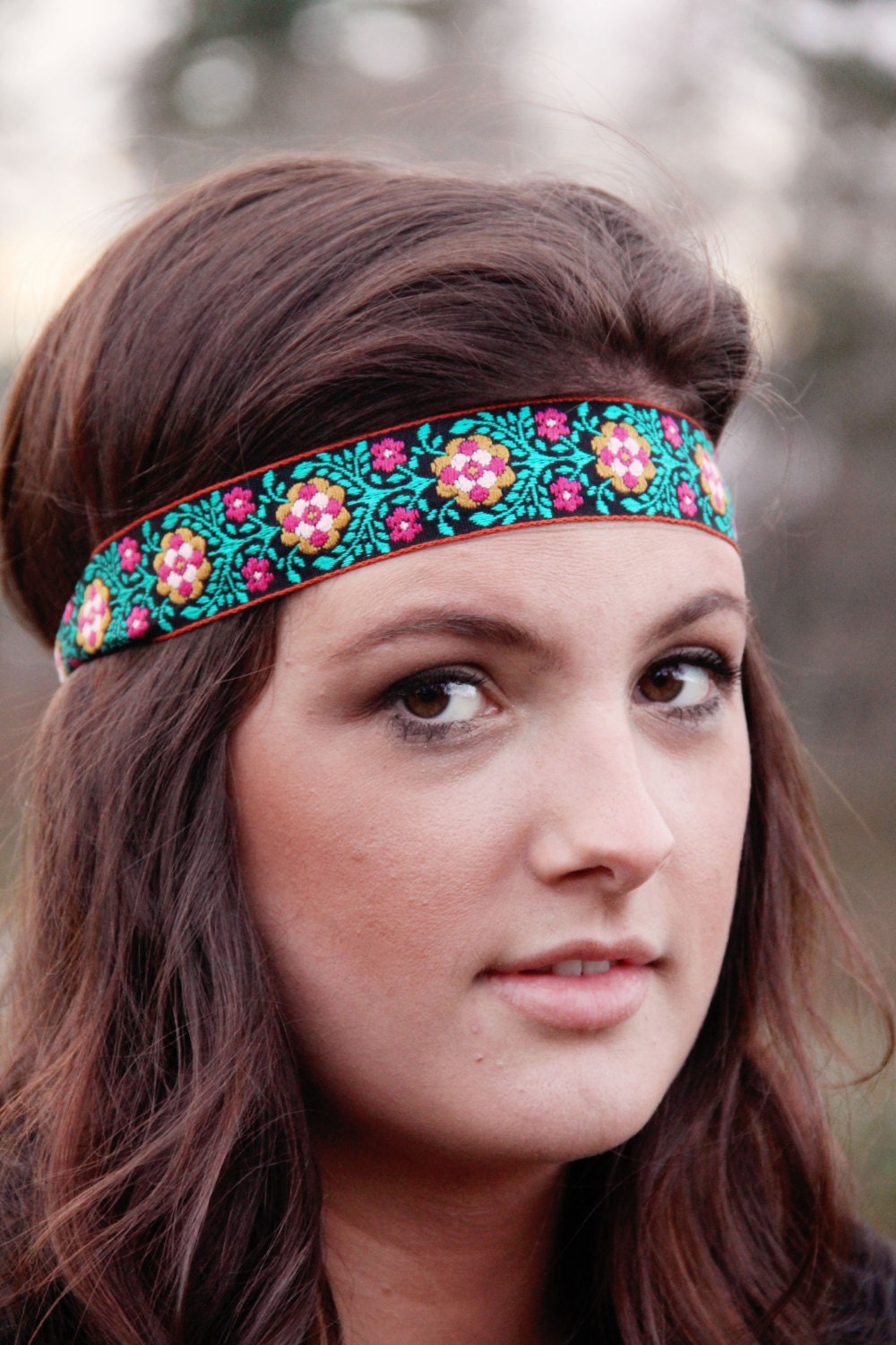 German Floral boho style, elastic closure, Native Style, Bohemian hippie, Boho Headband, Feminine