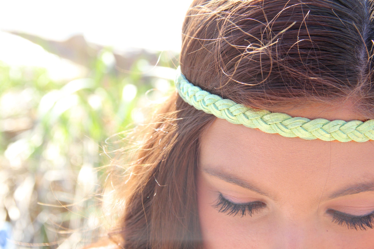 Bohemian Braid Headband in MINT, Indie, Tribal Style, elastic closure, Braided Headband