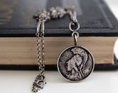 Goddess Athena Sterling Silver Necklace-Ancient Greek Goddess Necklace- Greek Replica Coin Necklace- Oxidised Long Vintage Necklace-Symbolic