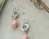 Handmade Coral colored Swarovski Pearl Sterling Silver Dangle Earrings