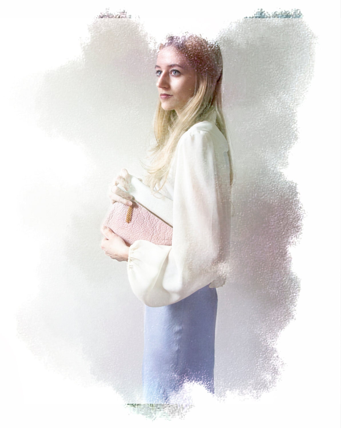 DUSTY PINK Leather Clutch. PASTEL Leather Bag. Pink Leather Bag.
