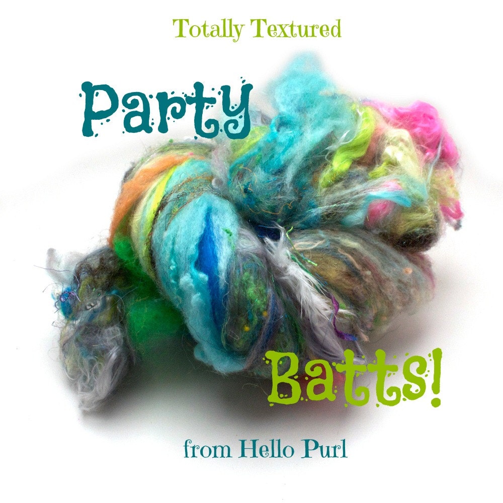Hello Purl PARTY Fiber Batt, Art Batt, Fiber Art Batt for Spinning or Felting- 4 ounces