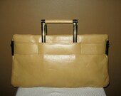 Vintage MOD MUSTARD Huge Large Yellow Leather Clutch Hand Bag Purse Pocket Book Retractable Handles