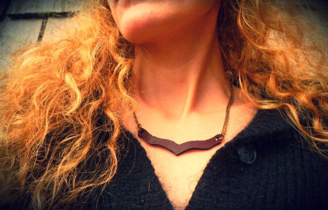 Ansrrah - burgundy leather chevron necklace. boho leather necklace.