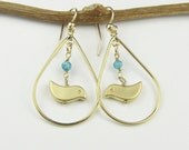 Gold Teardrop Hoop Earrings, Dangle Earrings, Bird Earrings, Hoop Earrings, Gold Earrings, Vermeil Earrings, Drop Earrings, Statement
